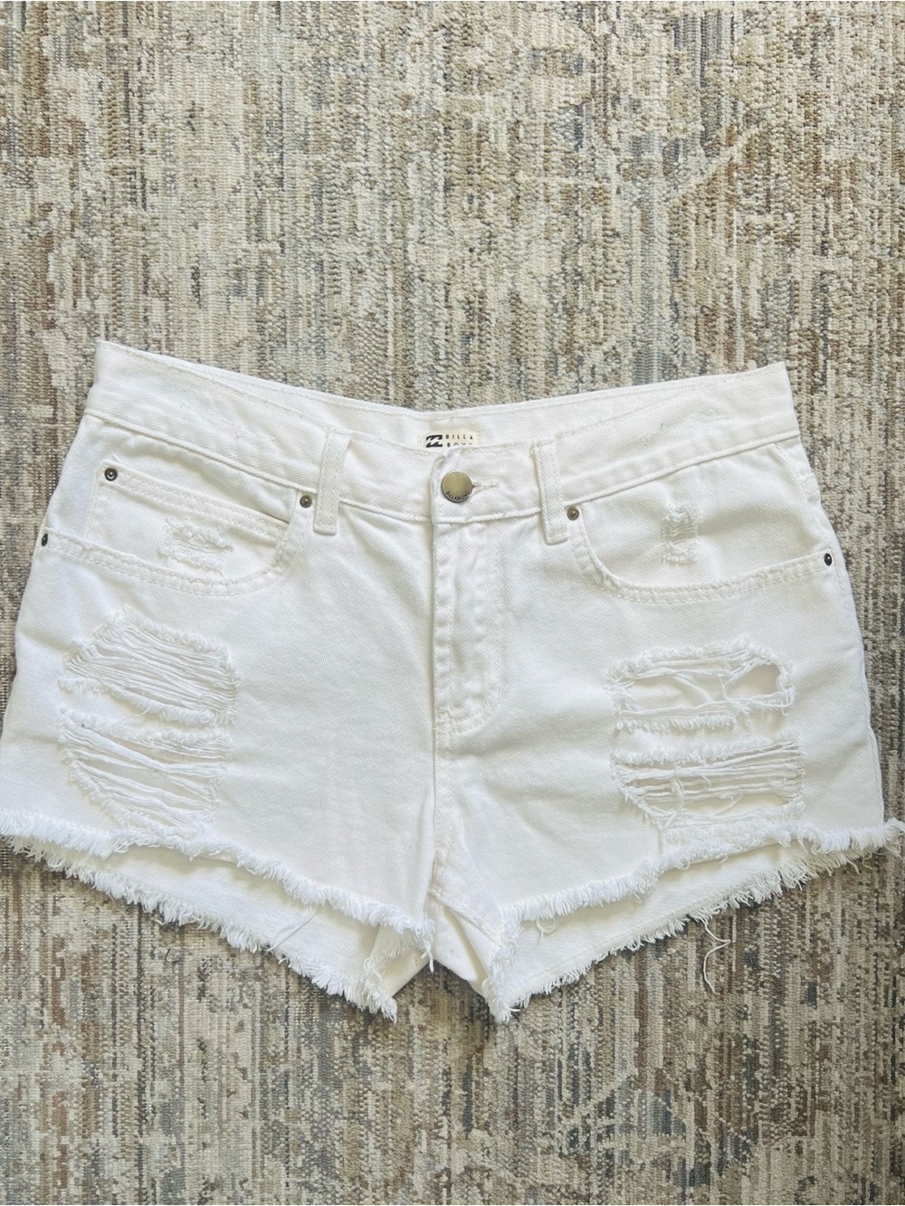 Billabong White Distressed Frayed Hem Denim Shorts